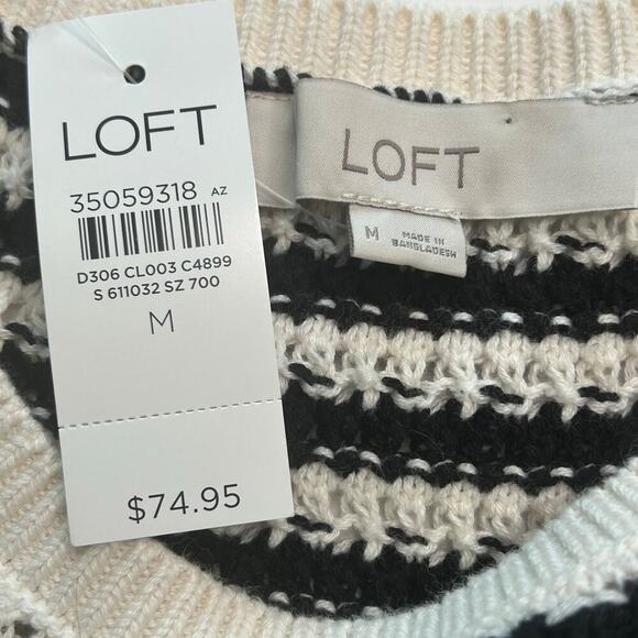 Loft NWT black and off white striped 100% cotton long sleeve sweater M - Picture 5 of 9